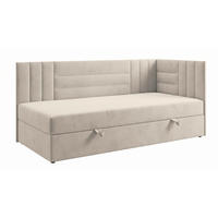 BOXBETT KAYA 90/200 in Velours Ecru H3 rechts - Ecru, Holz/Holzwerkstoff (90/200cm) - Deine Möbel 24