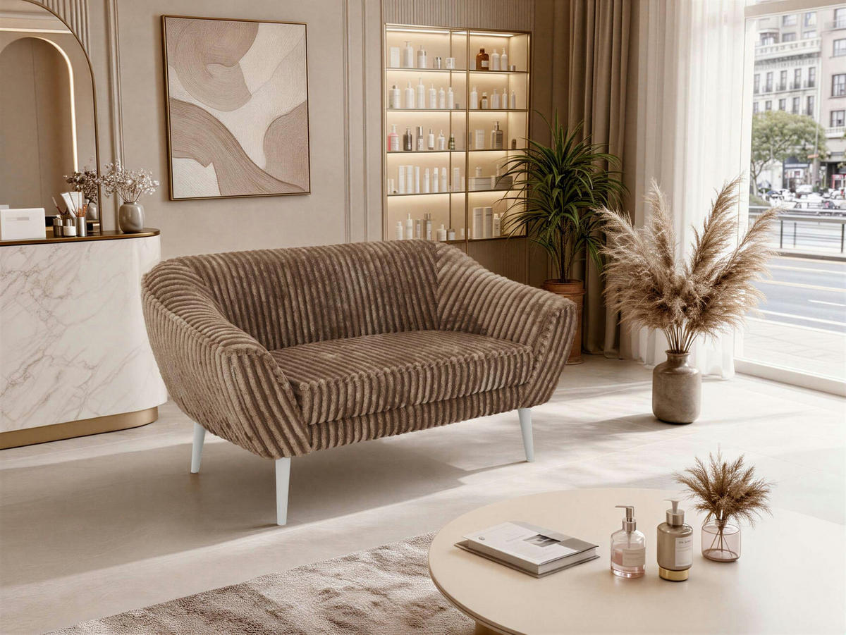 2-SITZER-SOFA PIRS - Braun Cord - Weiße Beine - Braun/Weiß, Holzwerkstoff/Textil (140/75/74cm) - MKS