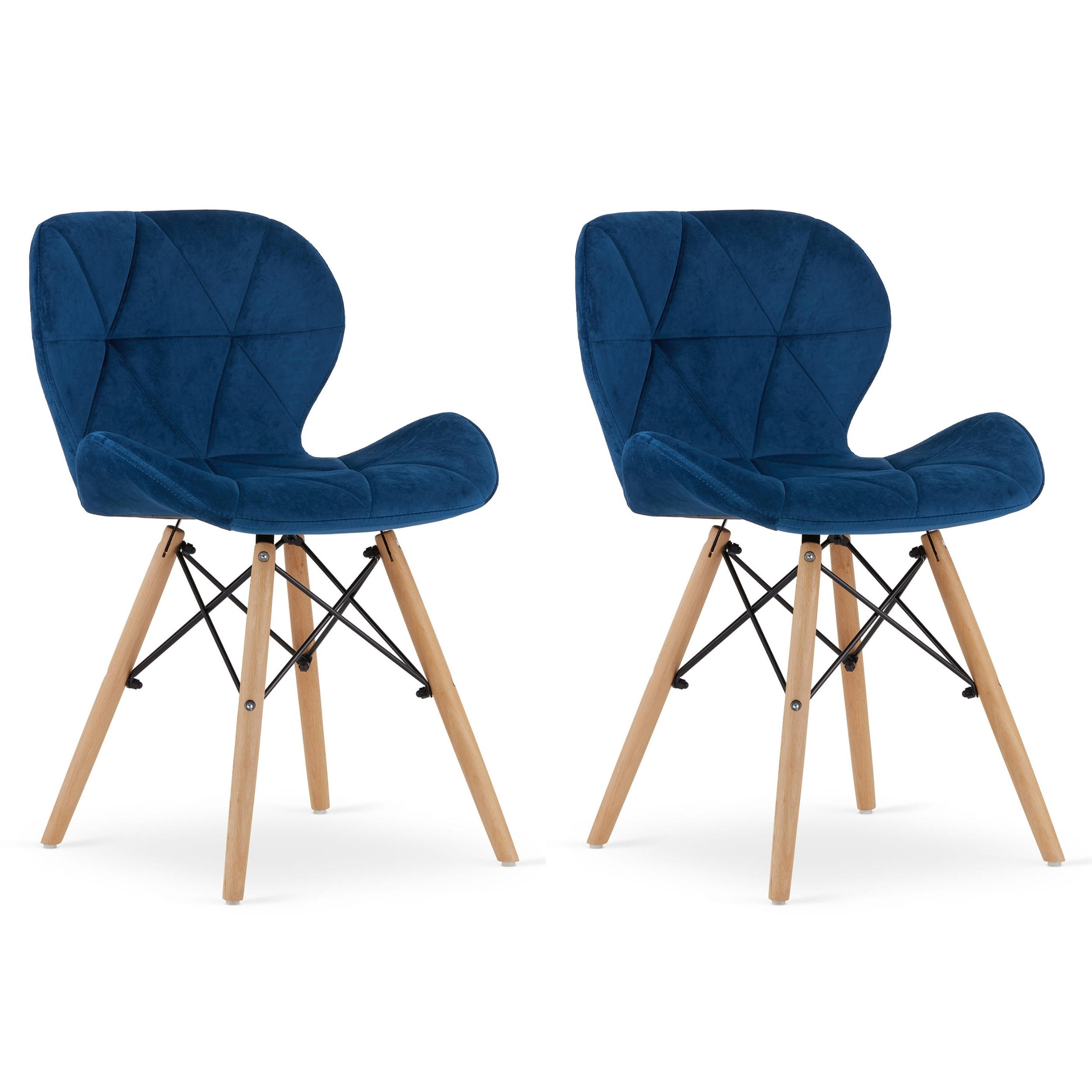 STUHL AMATRICE 2-er Set, Blau, mit Samtstoff gepolstert - Blau, Holz/Textil (48/74/53cm) - Komodee