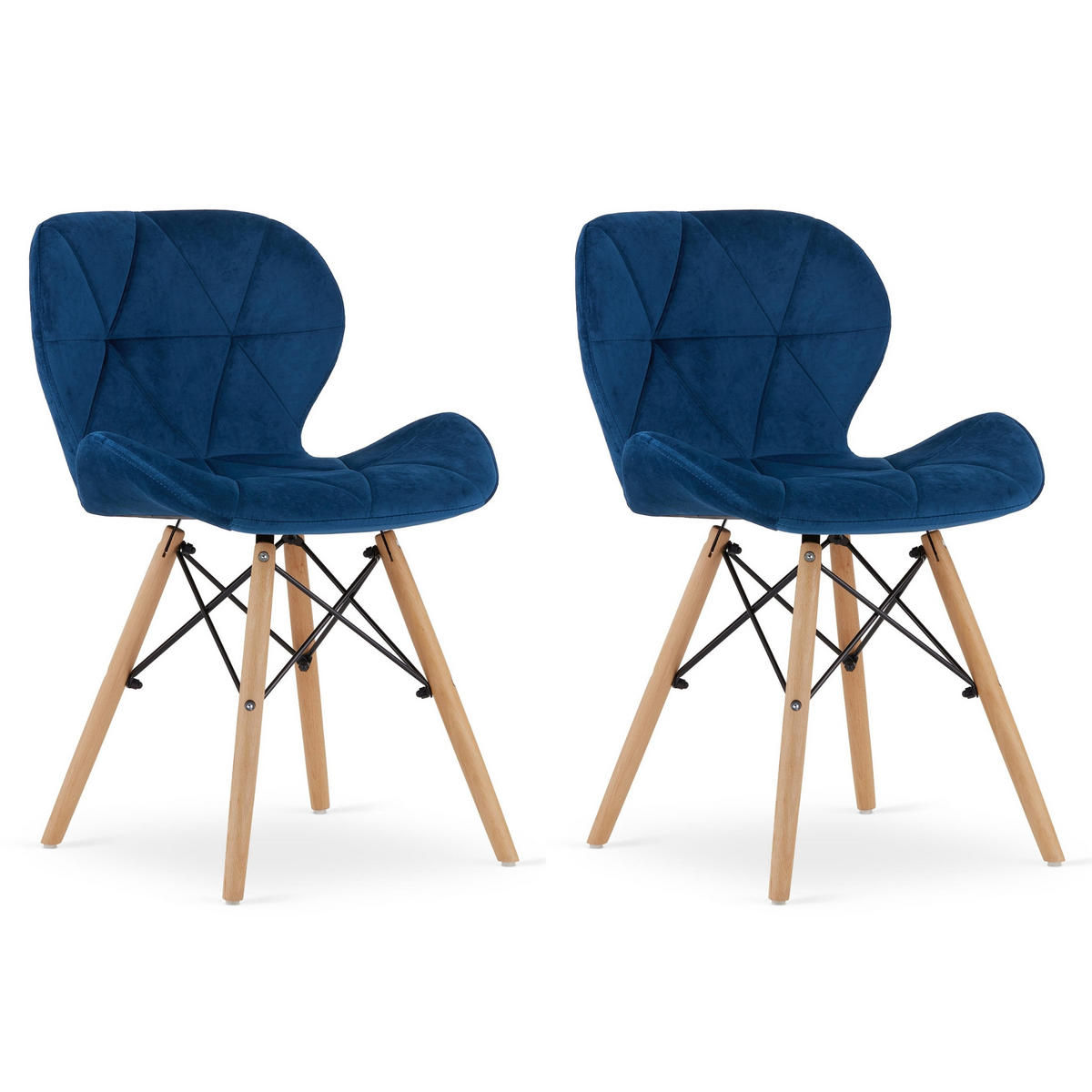 STUHL AMATRICE 2-er Set, Blau, mit Samtstoff gepolstert - Blau, Holz/Textil (48/74/53cm) - Komodee