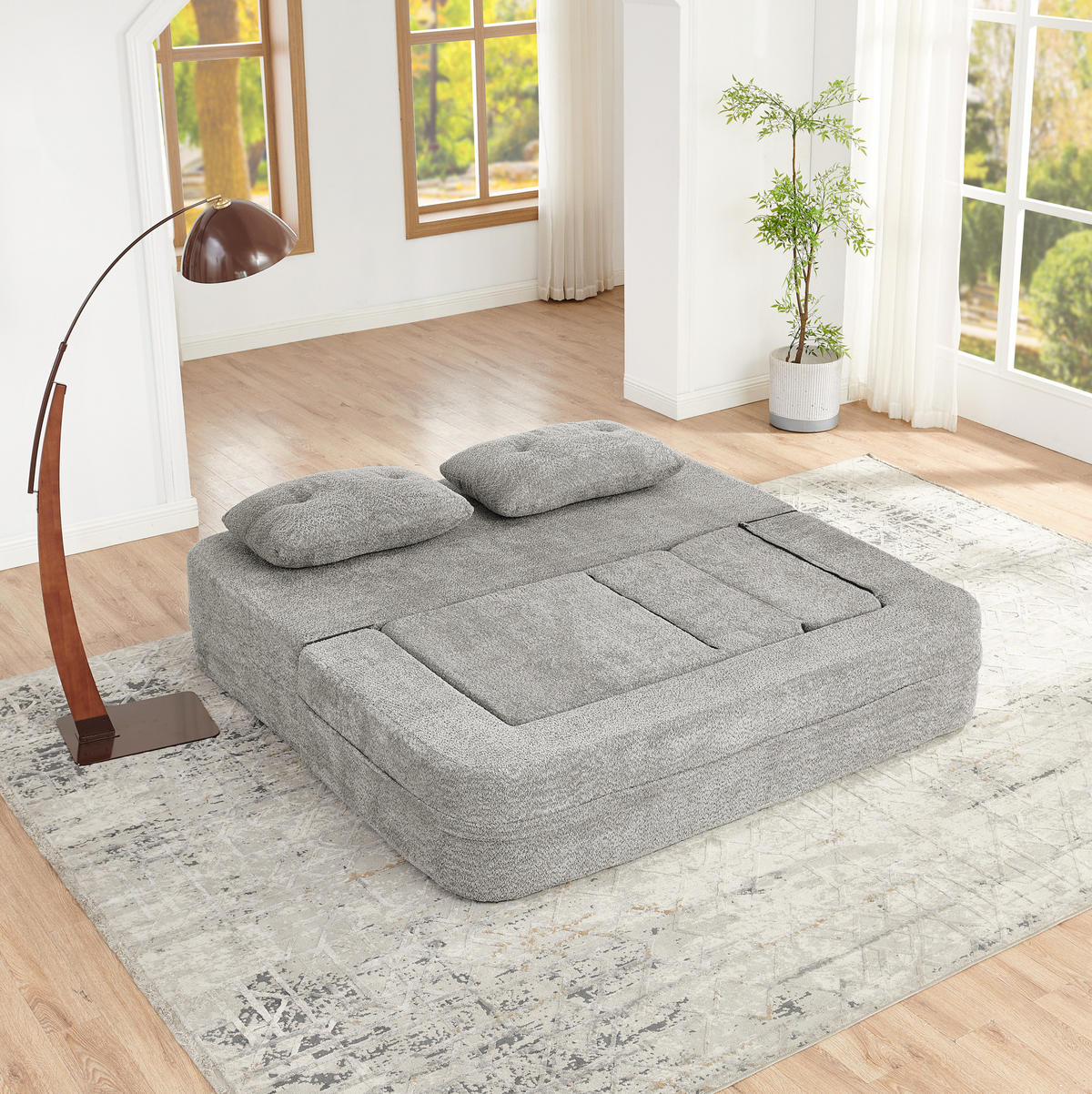 SCHLAFSOFA 199/194/39 aus Stoff mit Sessel und Liegefunktion Hellgrau - Hellgrau, Textil (194/39/199cm) - Modenvie