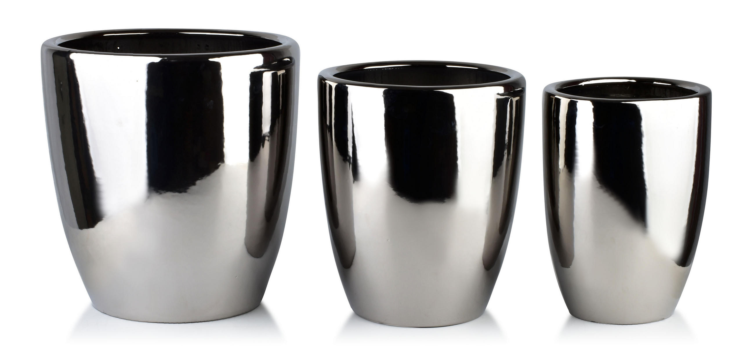 ÜBERTOPF-SET NEVA SILVER 3-tlg Silber 39/39/42cm 32/32/38,5cm 26/26/35cm Keramik - Silberfarben, Keramik (45/45/47cm) - Mondex