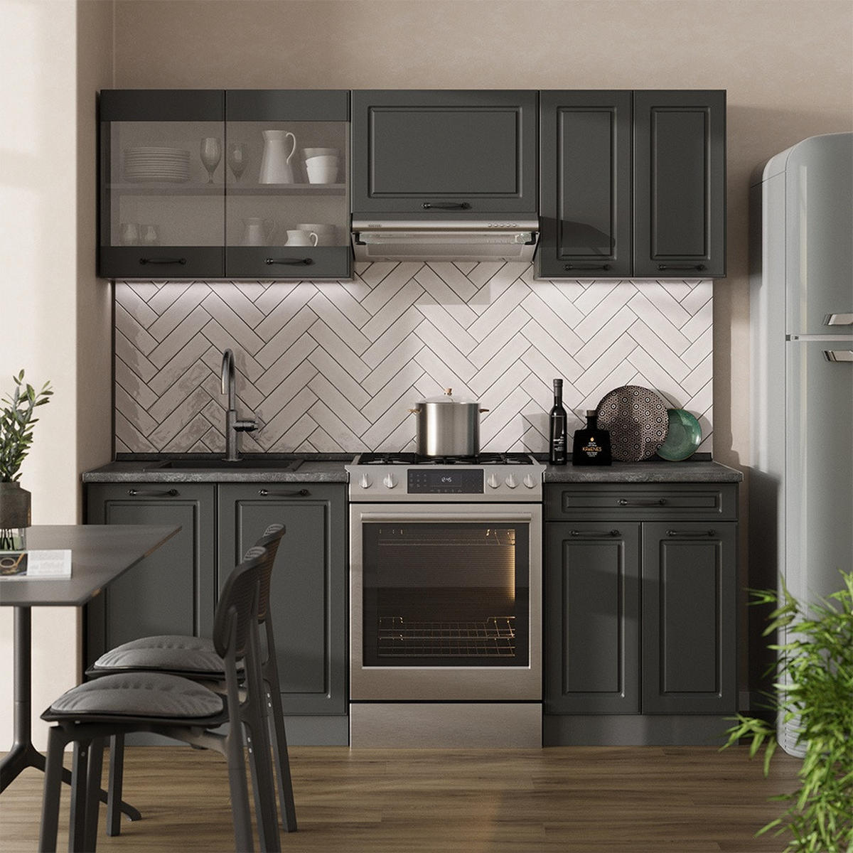 KUHINJSKI BLOK R-Line Antracitna podeželska hiša/antracitna 200 cm , DP Antracit - antracit, leseni material (200/81.6/60cm) - Vicco