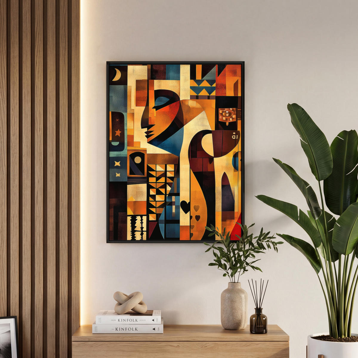 LEINWAND Bilder mit Rahmen - Figuren - Abstrakt - Symbole - 50x70 - Terracotta, Textil (50/70cm) - MuchoWow