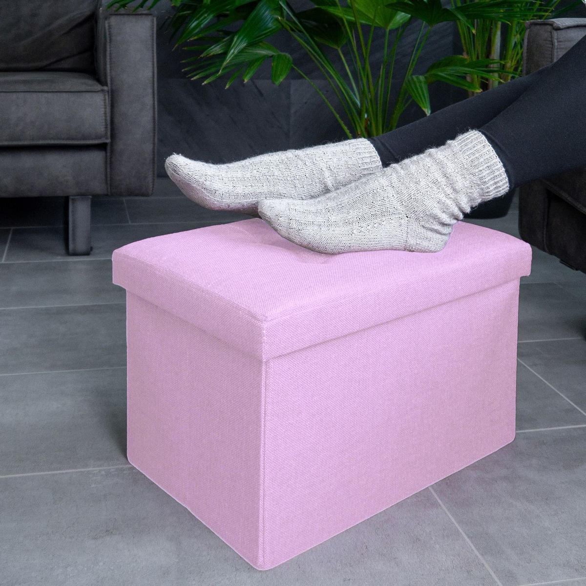 SITZBOX Faltbar mit Stauraum 49/30/30 cm (Rosa) - Rosa, Textil (30/30/49cm) - Intirilife