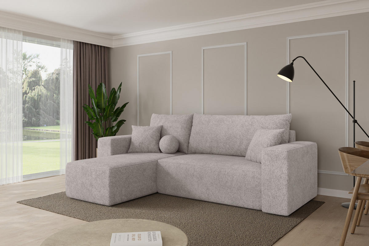 ROHOVÁ SEDAČKA s funkcí spaní, otoman vlevo SENO-L 249x139x85 světle šedá velur - černá/světle šedá, kompozitní dřevo/textil (249/139cm) - ALTDECOR