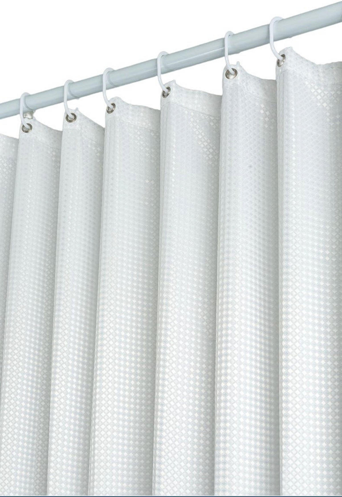 DUSCHVORHANG Weiß Waffelstruktur mit Ringen Badewanne schimmelresistent - Weiß, Textil (180/100cm) - MCBOSON