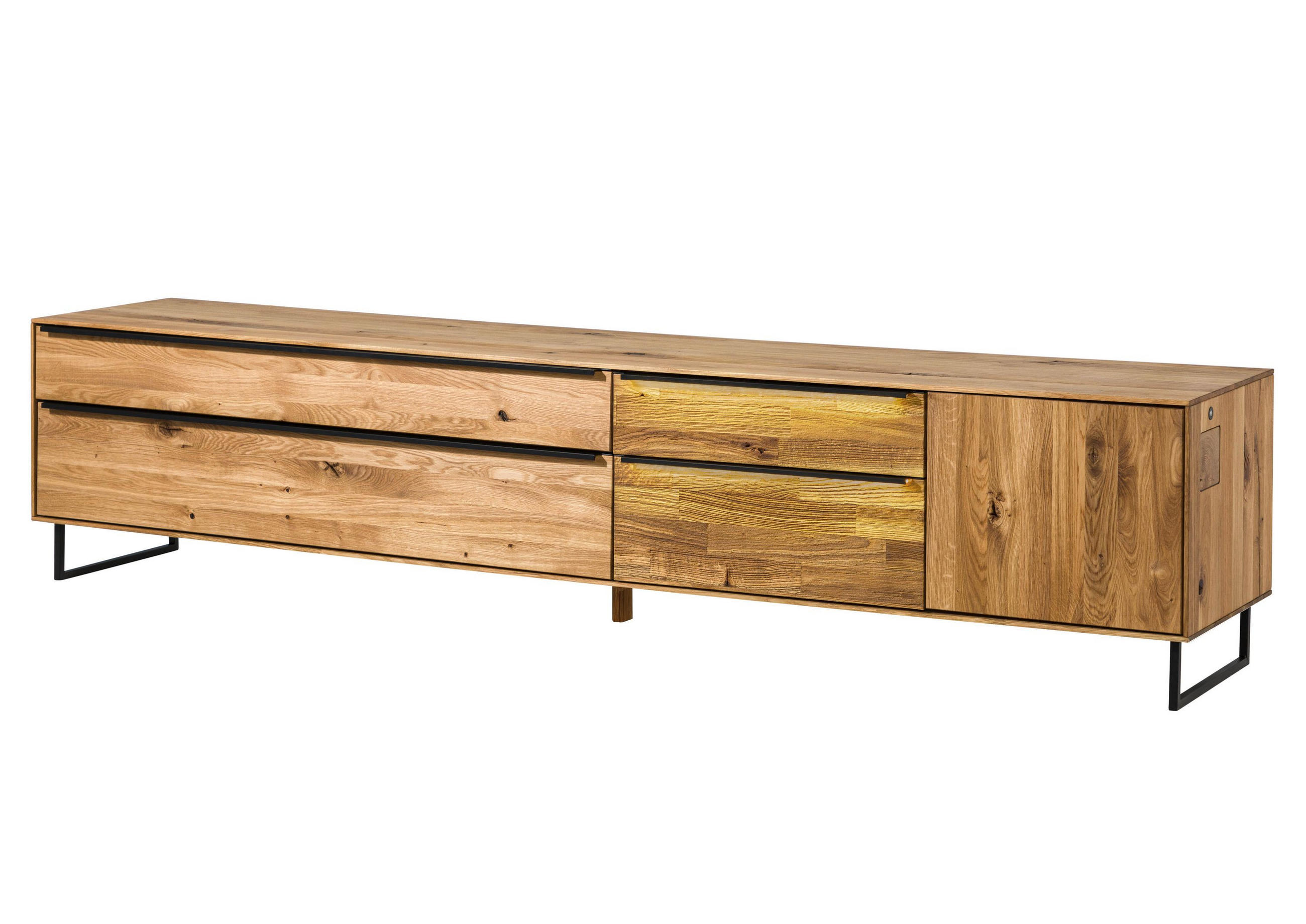 LOWBOARD Wildeiche 235x43x52 natur geölt WIEN #206 - Naturfarben, Holz (43/52/235cm) - Massivmoebel24