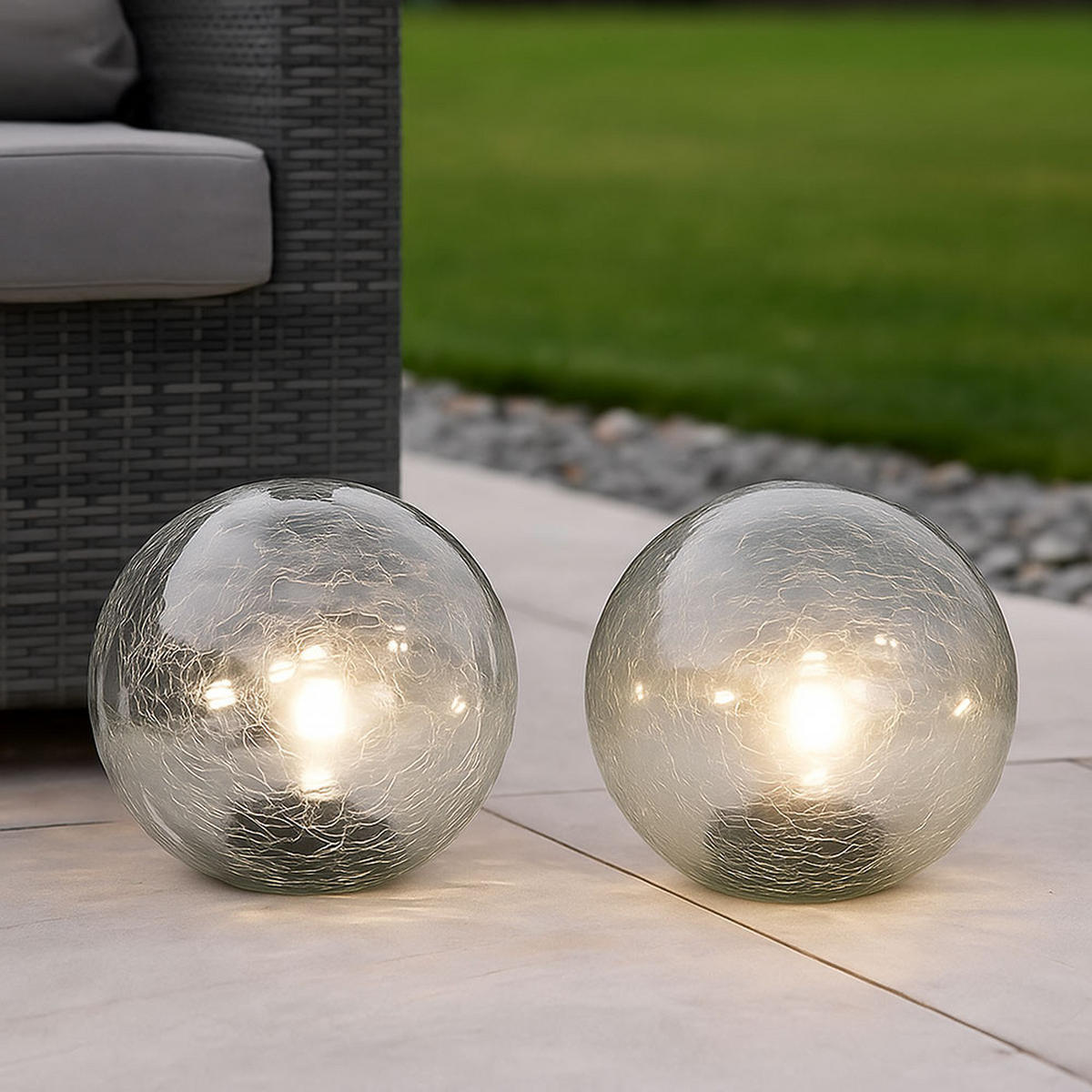 LED AUSSENLEUCHTE Solarkugel Klar Glas 3er Set - Klar, Glas (15/15/15cm)