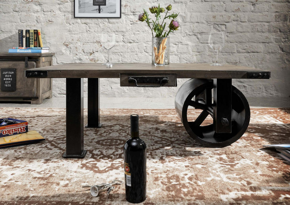 COUCHTISCH Mango 110x80x43 grau lackiert RAILWAY #205 - Grau, Holzwerkstoff (80/110/43cm) - Massivmoebel24