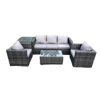 GARTENSOFA SET Polyrattan Dunkelgrau 5-Sitzer - Dunkelgrau, Metall - Fimous