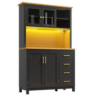 BUFFET DE-38433 105/40/180 cm mit LED-Beleuchtung und 4 Türen Schwarz - Schwarz, Holzwerkstoff (105.5/180/40cm) - ComfortXL