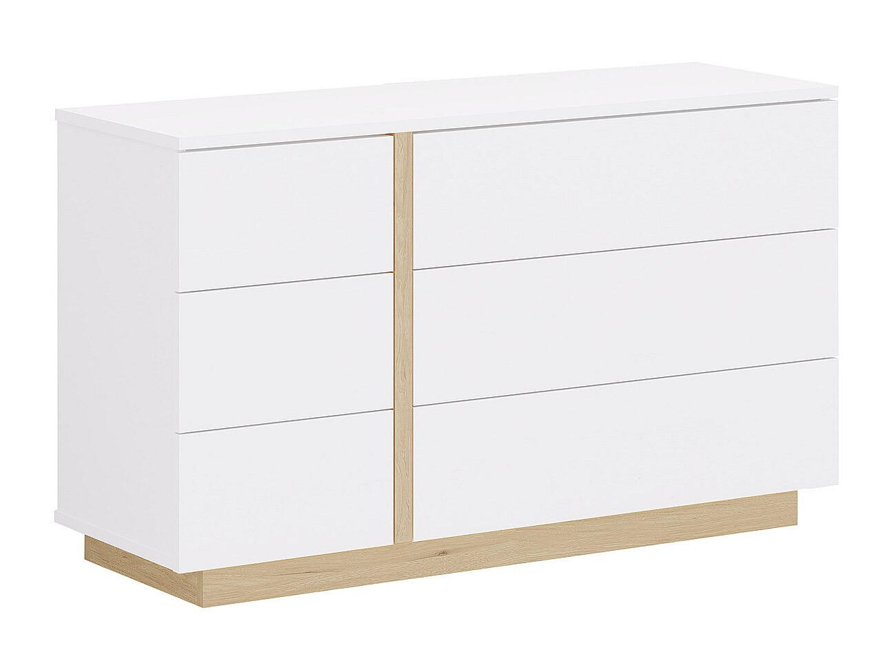 KOMMODE mit 6 Schubladen - Weiß & Holzfarben - NAPOLI II - Weiß/Naturfarben, Holz (120/70/39cm) - Vente-Unique