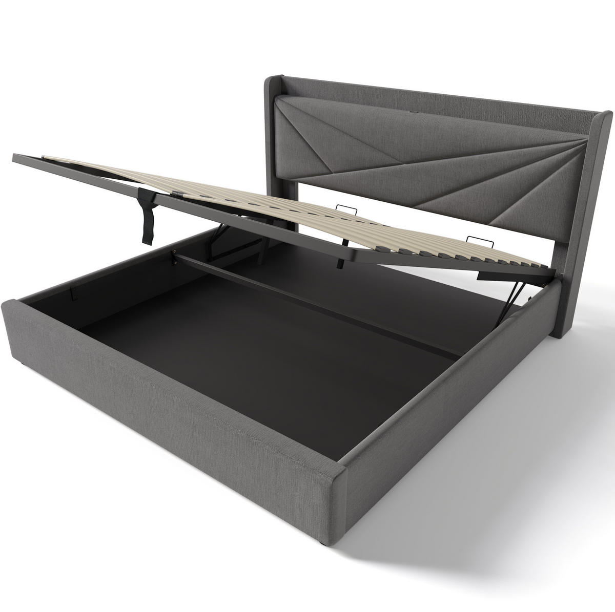 POLSTERBETT aus Baumwoll-Leinen 180x200 cm in Grau mit USB/Typ-C - Grau, Textil (180/200cm) - Modfu