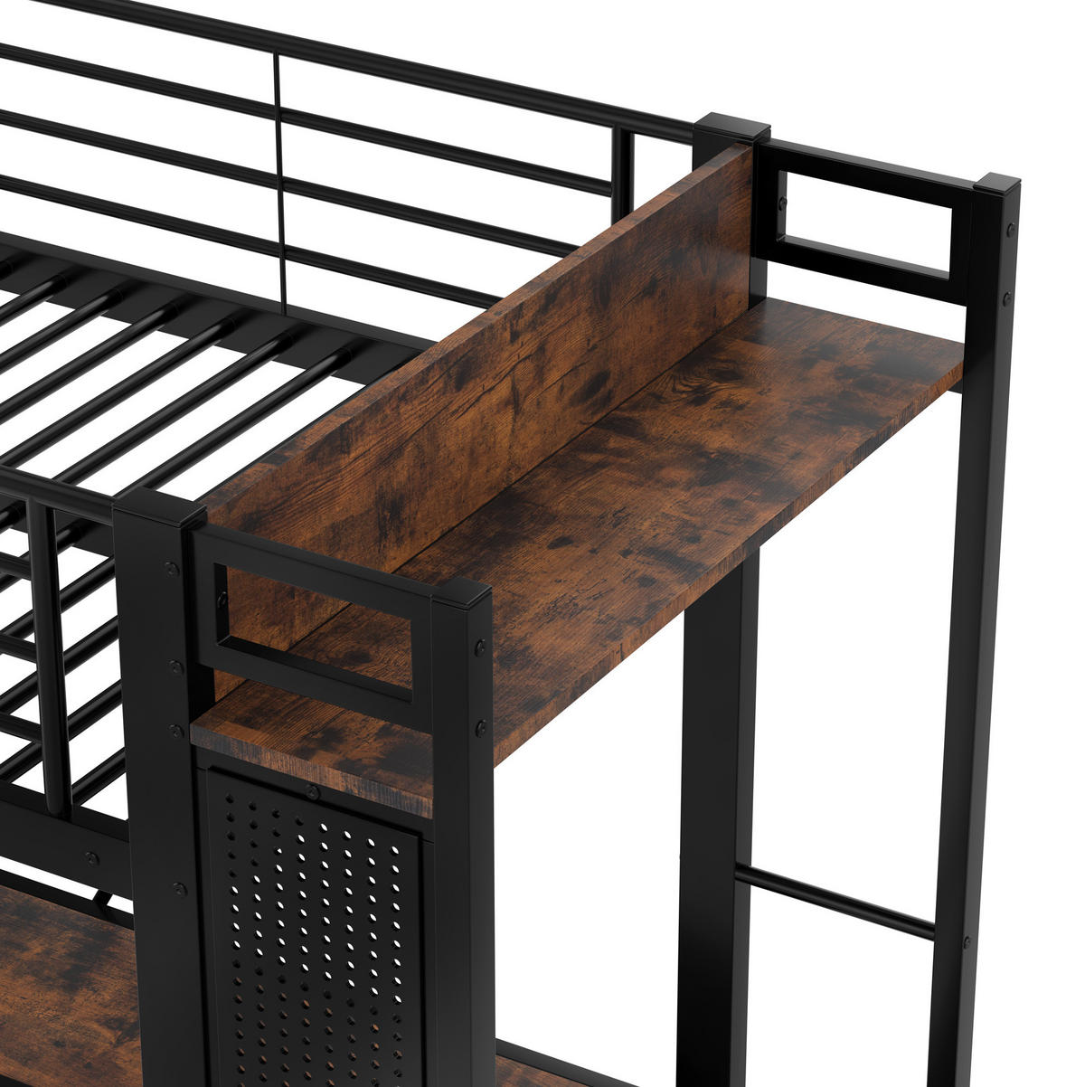 HOCHBETT 90/200 cm aus Metall und MDF mit Schreibtisch, LED-Leiste und 4 Schubladen Schwarz - Schwarz, Metall (90/200cm) - Modenvie