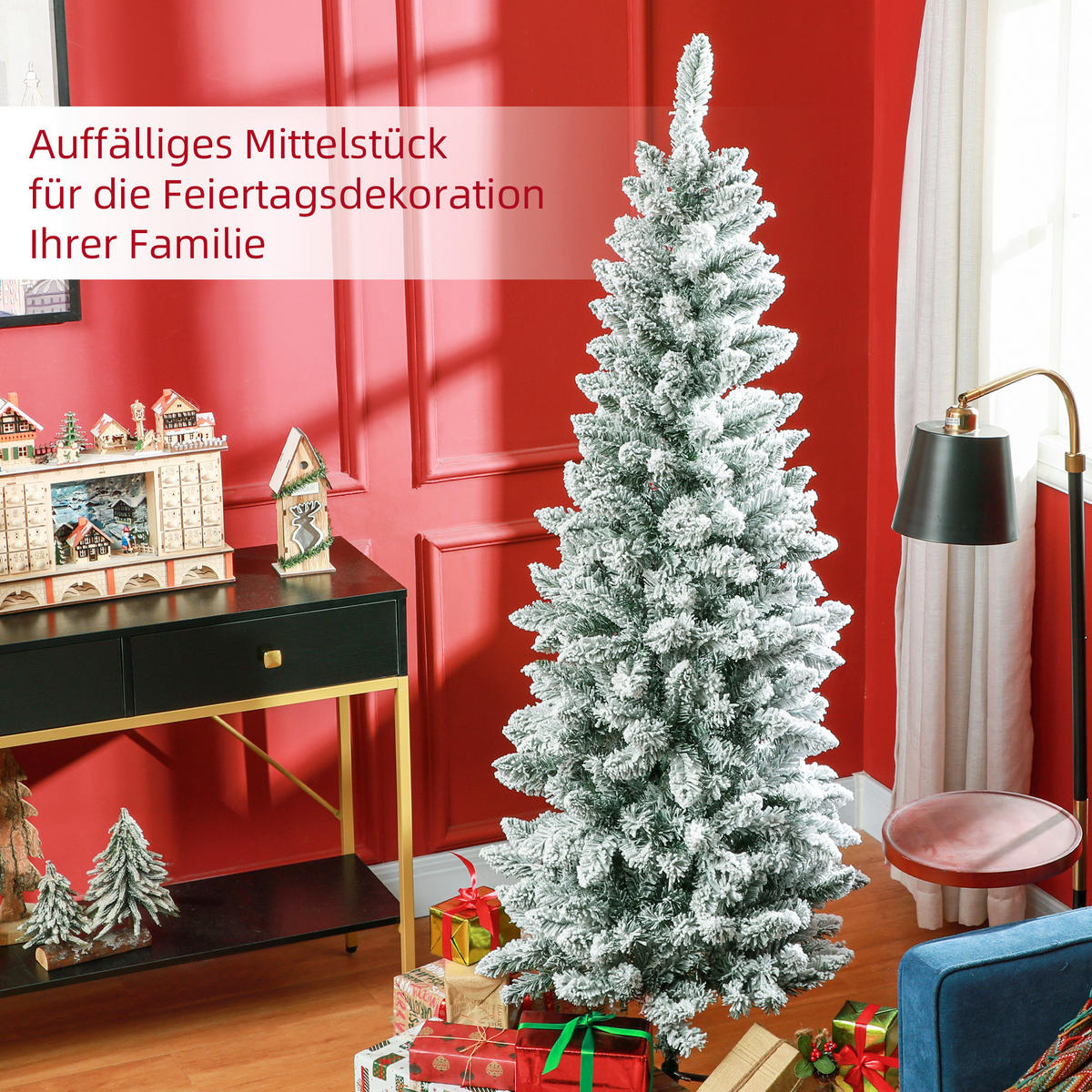 WEIHNACHTSBAUM DE-41572 Schlank, Kunstschnee, 183 cm Grün - Grün, Kunststoff (183cm) - ComfortXL