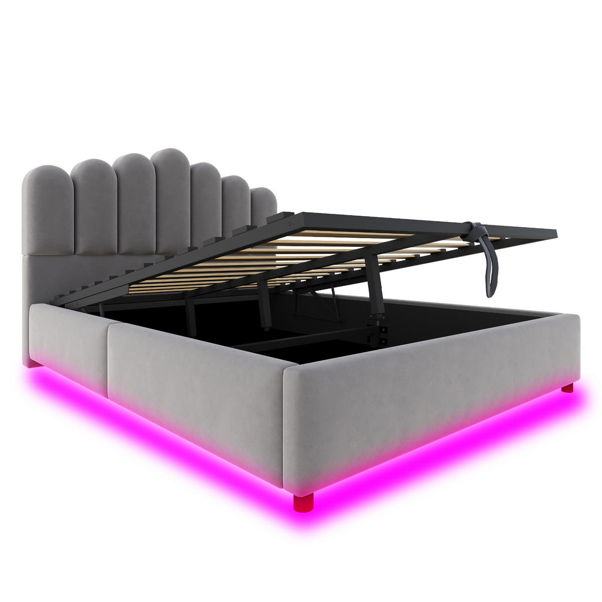 POLSTERBETT 140/200 mit Bettkasten und LED-Lichtleiste in Grau - Grau, Holzwerkstoff/Textil (140/200cm) - EVRYAE