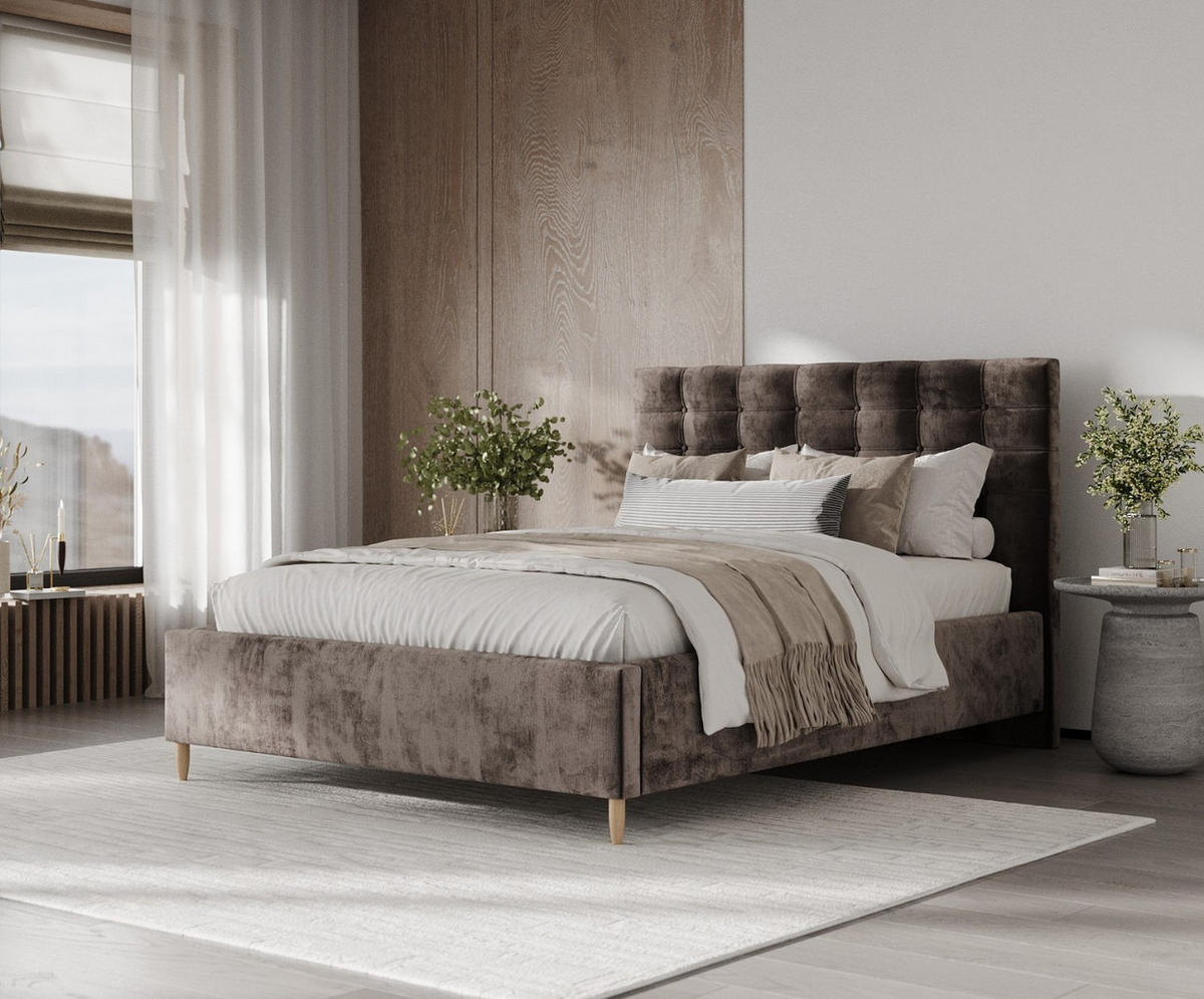 POLSTERBETT Soma 140/200 cm Braun im Lotta Stoff - Naturfarben/Braun, Holz/Holzwerkstoff (140/200cm) - AltaBeds