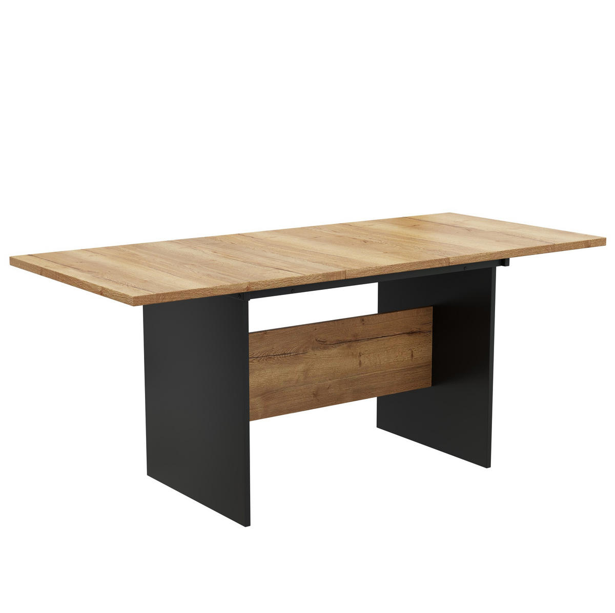 ESSTISCH 80x180x75 cm in Schwarz und Dunkel-Walnuss aus MDF ausziehbar im modernen minimalistischen Design - Schwarz, Holzwerkstoff (80/180/75cm) - Modfu