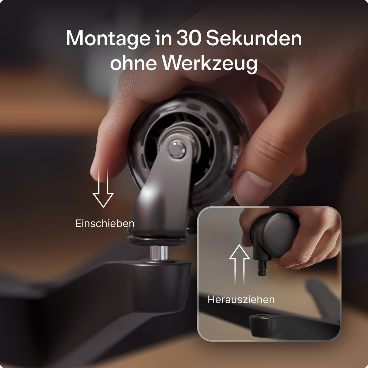BÜROSTUHLROLLEN Schwarz, Ersatzrollen 360°, Set 5 Stück - Schwarz, Kunststoff (3.6/10.7/8.5cm) - Desktronic