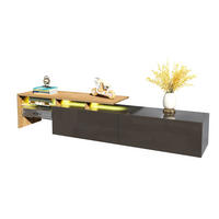 TV-SCHRANK Modern Hochglanzschwarz Holzoptik Glasböden LED-Beleuchtung - Schwarz, Holz (42.19/18.42/143cm) - FLIEKS