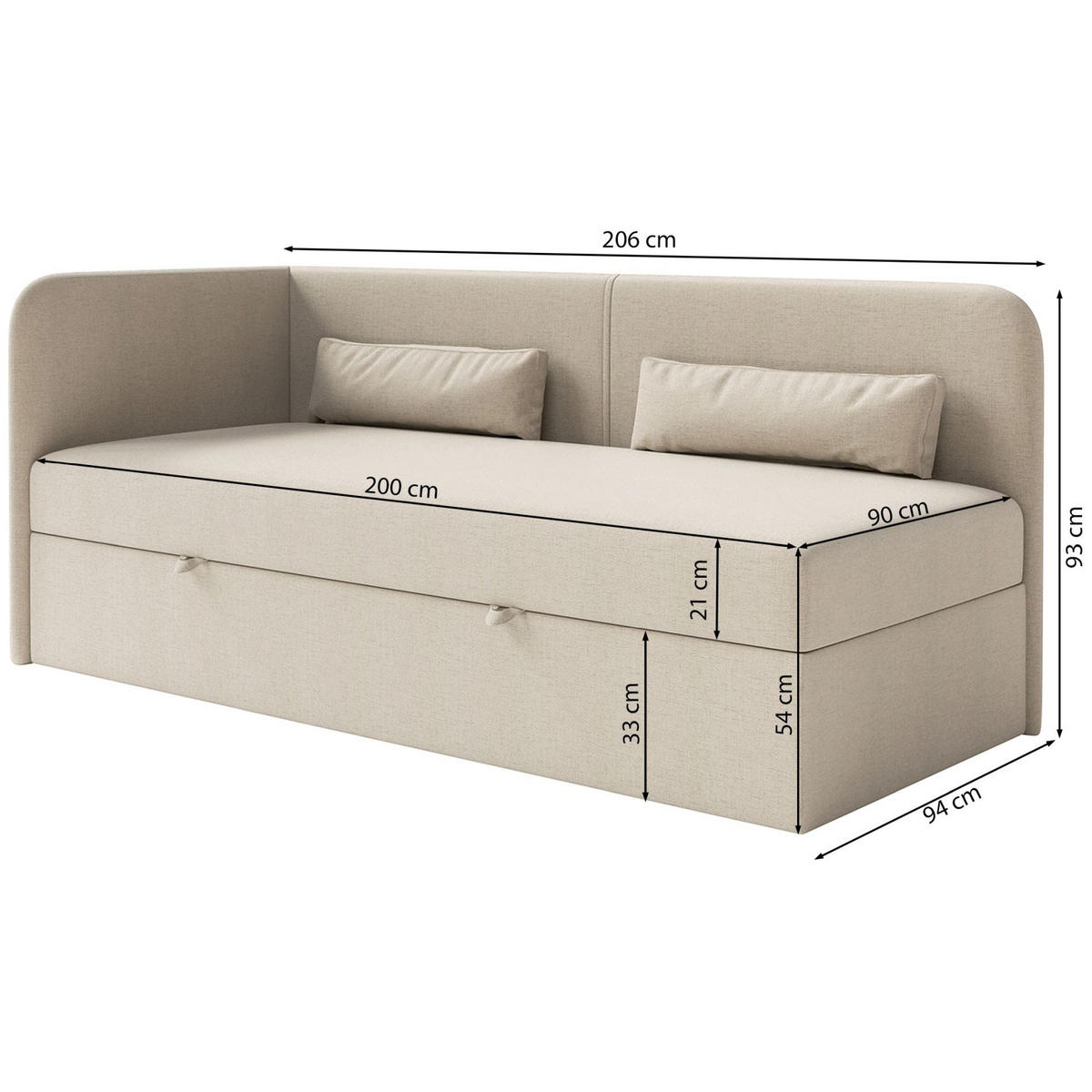 JUGENDBETT Calmmo Dunkelbeige mit Chenille-Bezug, Kopfteil links - Cappuccino, Textil (90/200cm) - Selsey