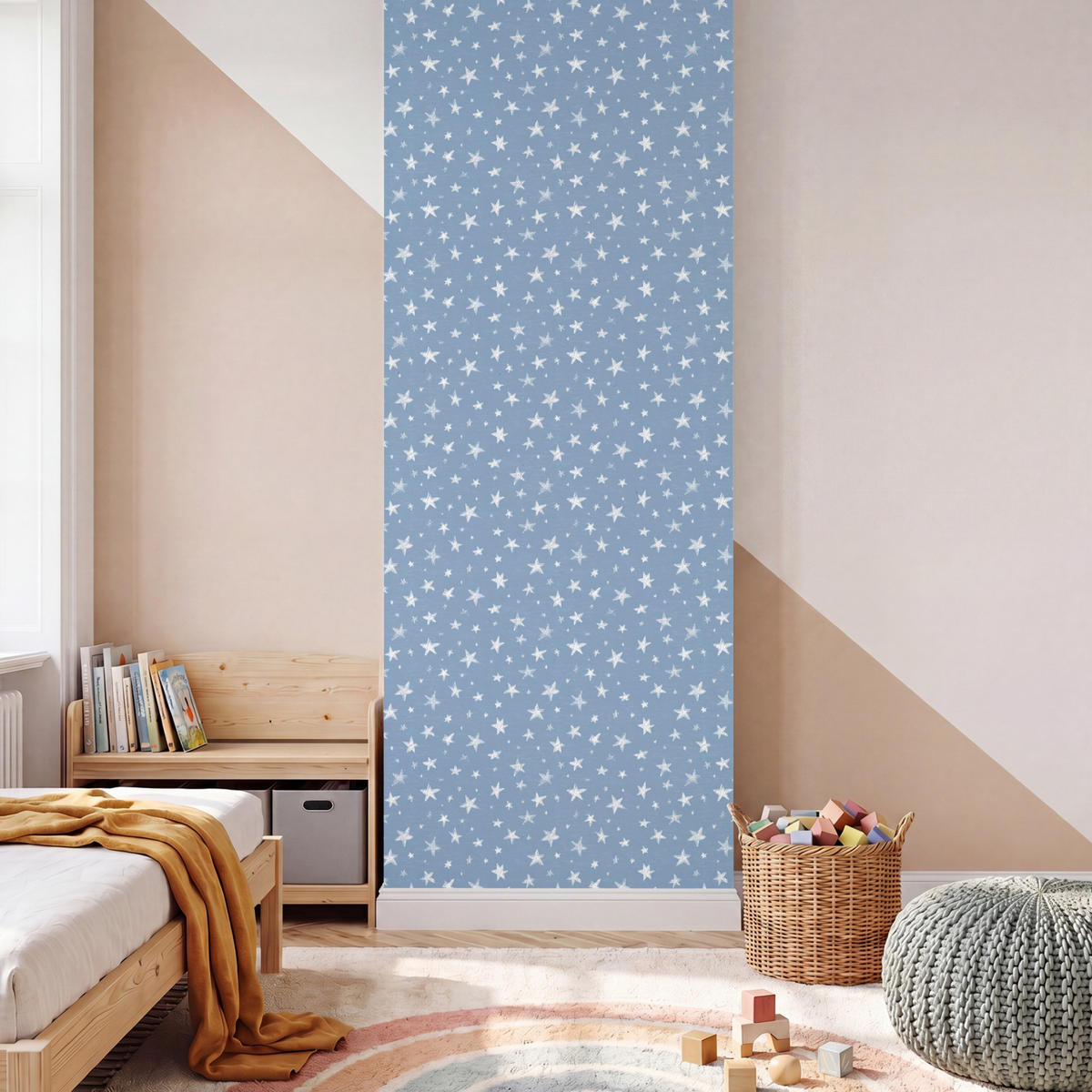 KINDERTAPETE - Sterne - Muster - Blau - 120x280 cm - Hellblau, Papier (120/280cm) - OnlyWow
