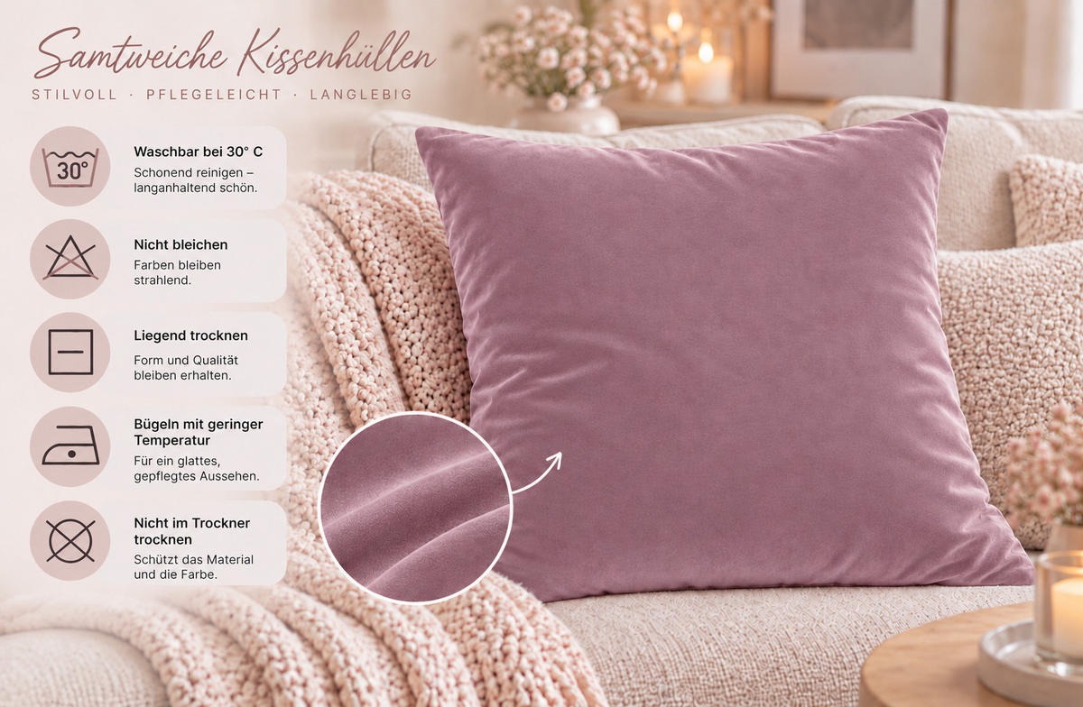 KISSENBEZUG 2er Set Altrosa 40x40 Samt weich - Altrosa, Textil (40/40cm) - TiborTex
