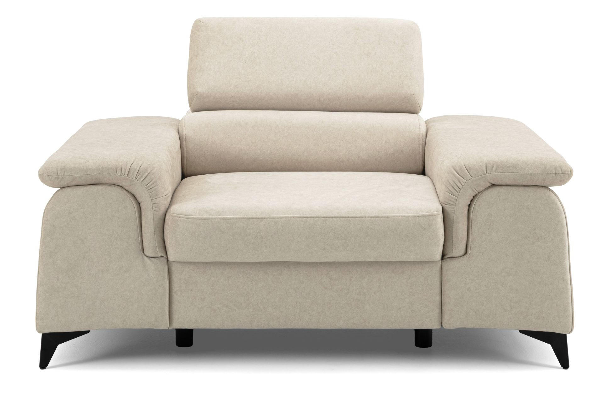 SESSEL PLAZA mit verstellbare Kopfstütze Velours Creme - Creme/Schwarz, Holz/Textil (130/95/100cm) - Muffo