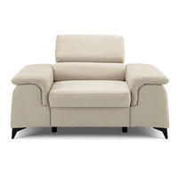 SESSEL PLAZA mit verstellbare Kopfstütze Velours Creme - Creme/Schwarz, Holz/Textil (130/95/100cm) - Muffo
