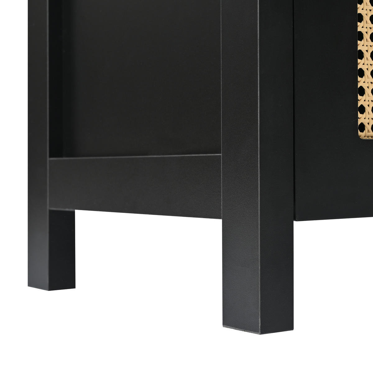 SIDEBOARD 145/80/40 cm Schwarz aus MDF mit 4 Rattantüren - Schwarz, Holzwerkstoff (80/40/145cm) - OKMYHOME