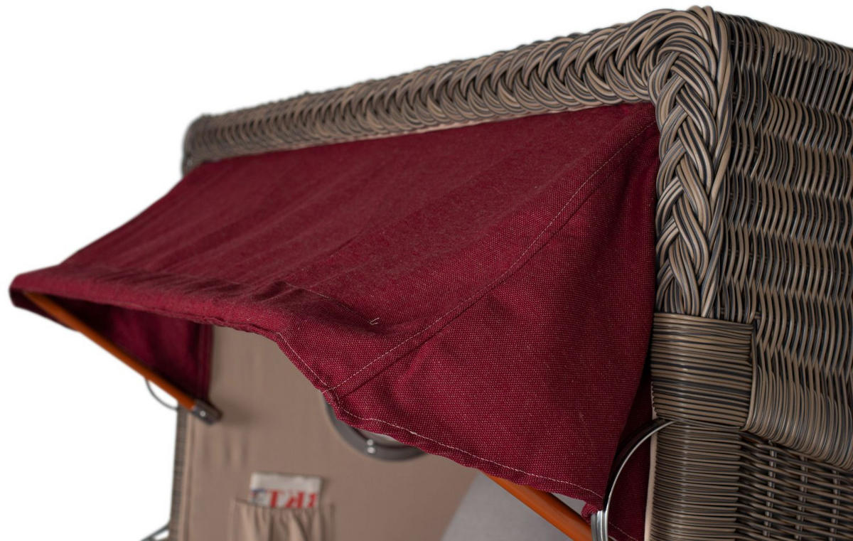 STRANDKORB Komplettset: Ammersee Mahagoni Bullauge - PE grau - Modell 594 - Rot/Grau, Holz/Kunststoff (125/165/80cm) - bene living