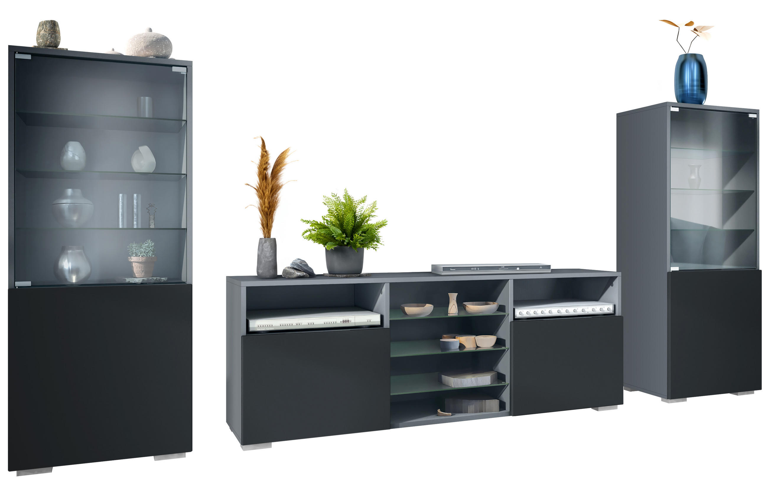 Vladon Wohnwand Schwarz 286x122.5x35 cm