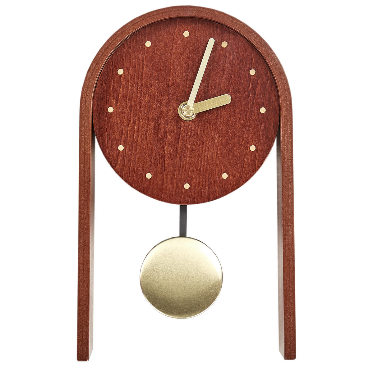 TISCHUHR Dunkler Holzfarbton/Gold Ferden - Dunkelbraun/Goldfarben, Holzwerkstoff (15/25/6cm) - Beliani