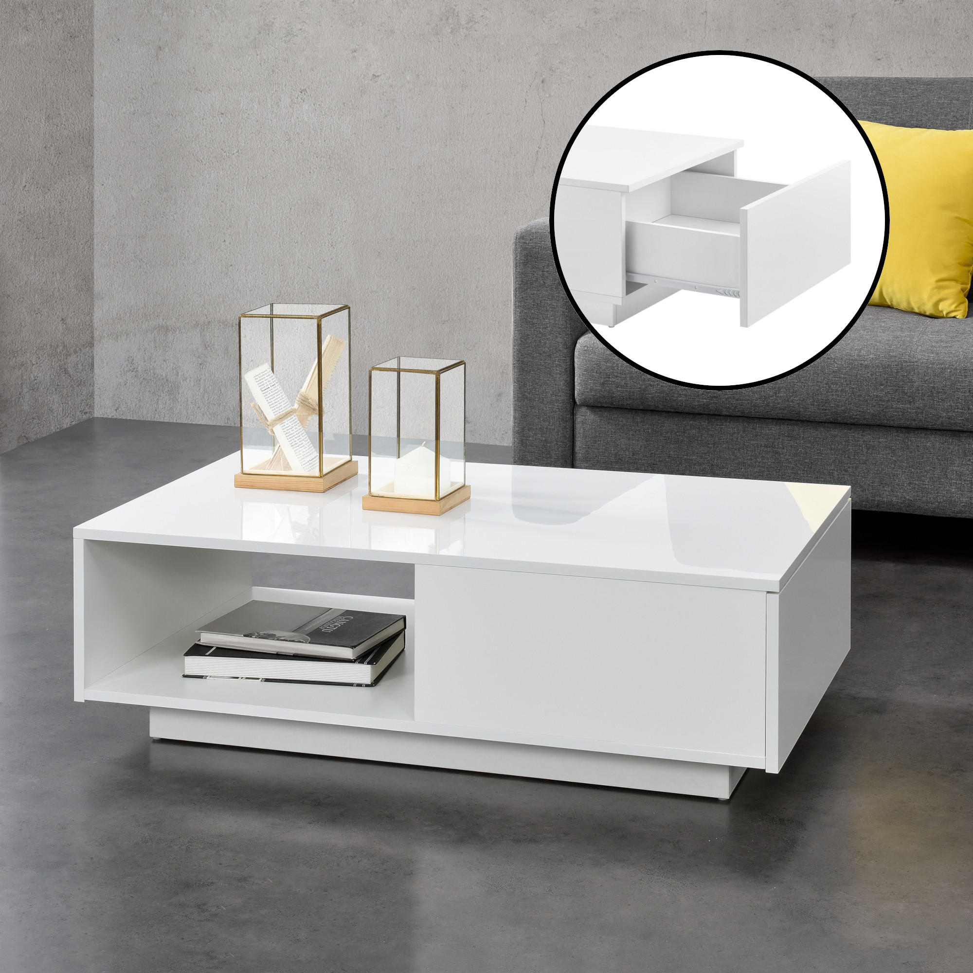 COUCHTISCH Biskra 95/55/31 - Weiß Hochglanz, Holzwerkstoff (55/95/31cm) - [en.casa]