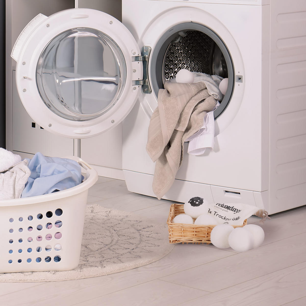 TROCKNERBÄLLE Weiß 8er-Set Schafwolle - Weiß, Textil (7/7/7cm) - Relaxdays