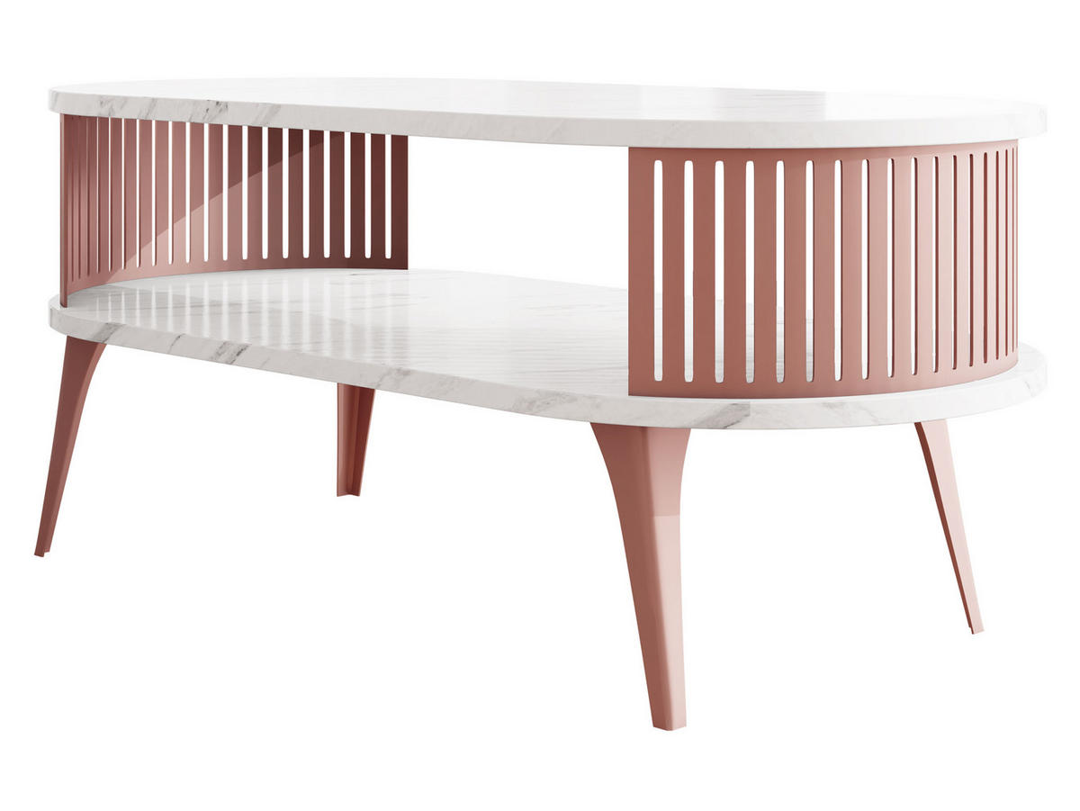 COUCHSITCH Roenni Oval Ember - Messingfarben/Weiß, Holzwerkstoff/Metall (100/50/44cm) - MIRJAN24