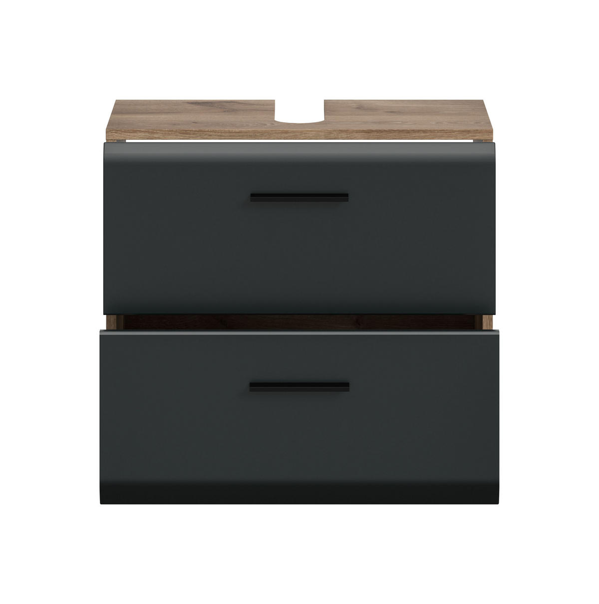 WASCHBECKENUNTERSCHRANK ICE (B/H/T: ca. 60/55/30 cm) in Nox Oak Nachbildung/schwarz matt - Eichefarben, Holz (60/55/30cm)