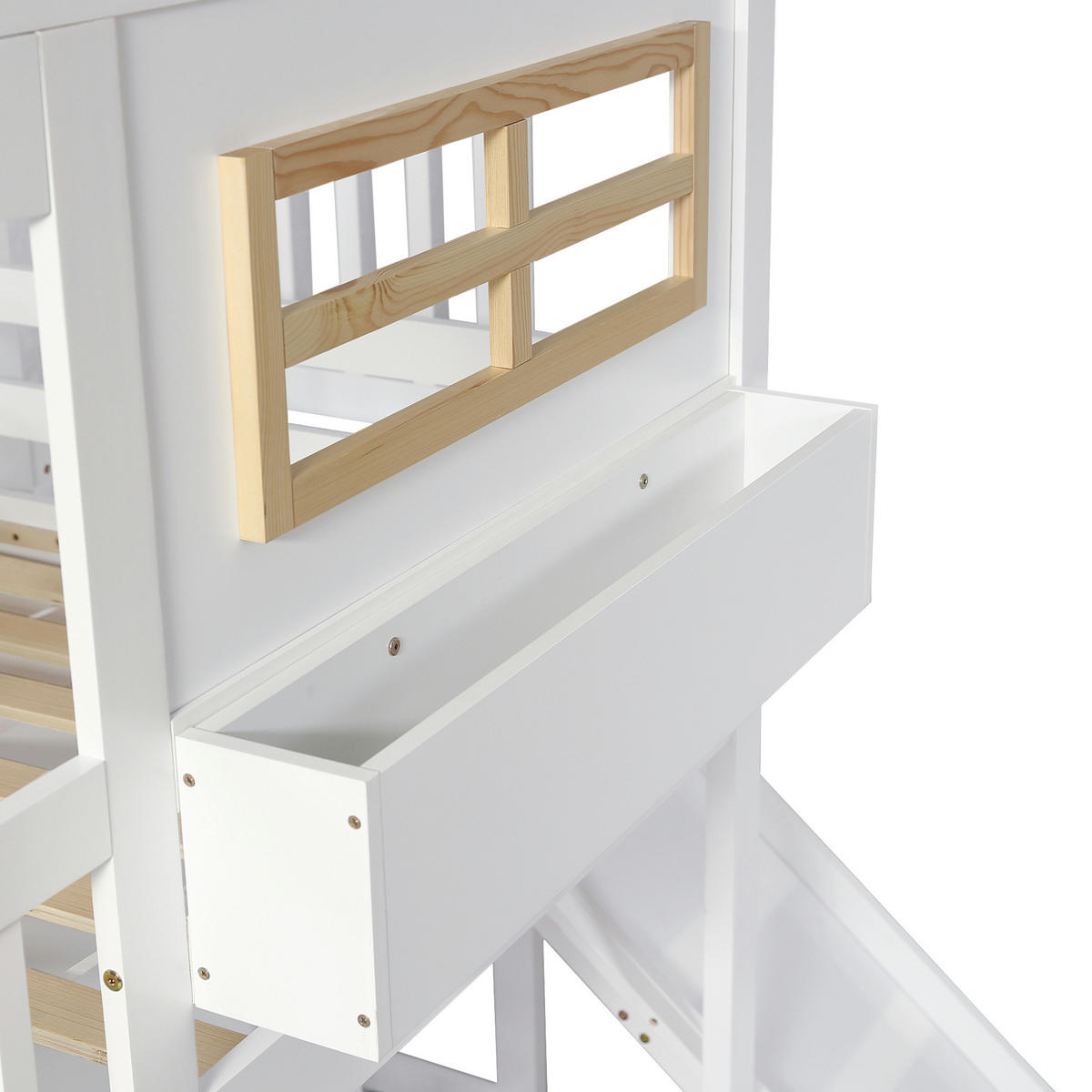 ETAGENBETT 90/200 cm, Weiß mit Rutsche, Kleiderschrank, ohne Matratze - Weiß, Holz (90/200cm) - MIVRAY