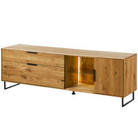 LOWBOARD Wildeiche mit Holztür 180x43x59 natur geölt LINDAU #25 - Naturfarben, Holz (43/59/180cm) - Massivmoebel24