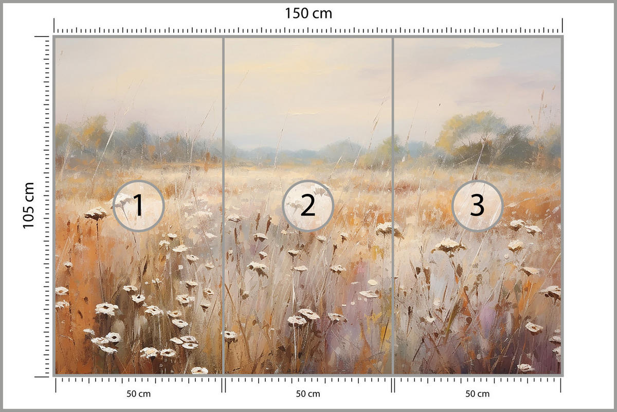 FOTOTAPETE für Esszimmer Wiese Pflanzen Retro Stil 150x105 - Gelb/Beige, Papier (150/105cm) - Muralo