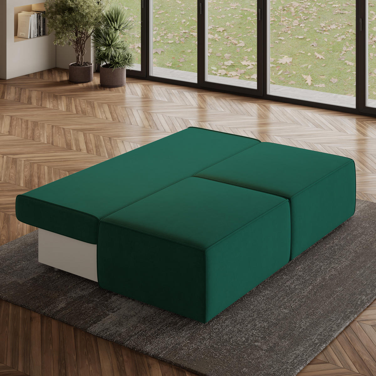 ECKSOFA VARNA M Grün Velours-Stoff mit Schlaffunktion - Grün, Holz (196/158cm) - MASSENO