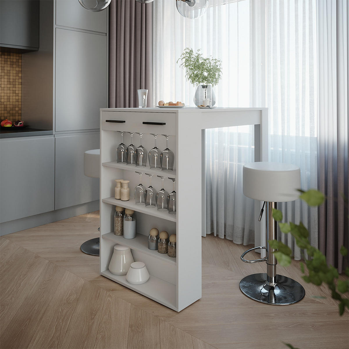 BAROVÝ STŮL Repose Bílá - bílá, kompozitní dřevo (100/67/106cm) - Vicco