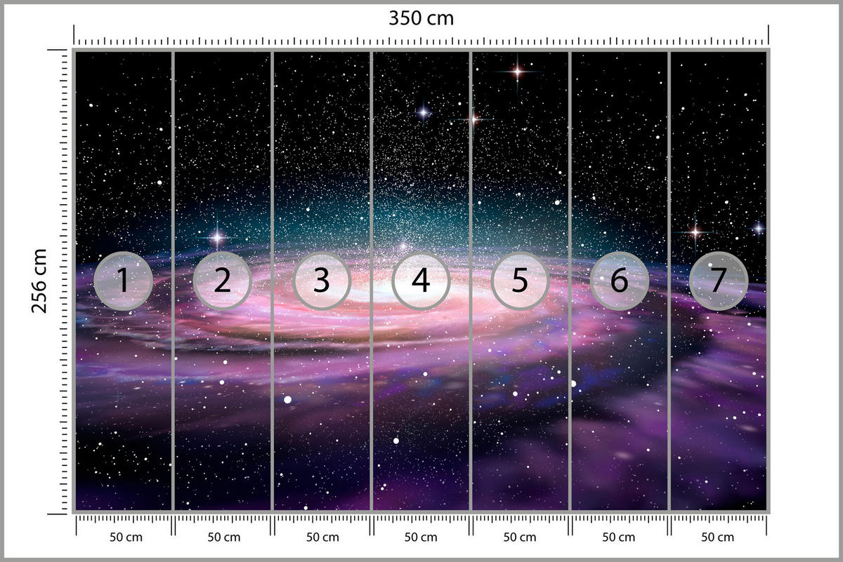 FOTOTAPETE für Jugendzimmer Spirale Sterne Galaxie Kosmos 350x256 - Violett/Schwarz, Papier (350/256cm) - Muralo