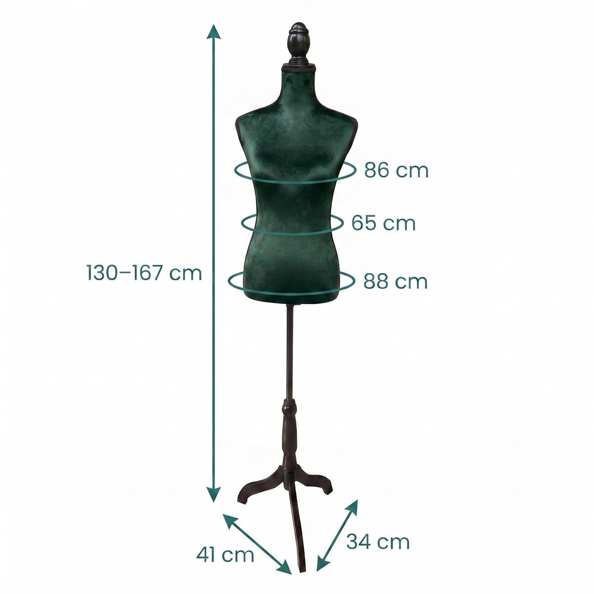 SCHNEIDERPUPPE Smaragdgrün Größe 36 bis 38 höhenverstellbar - Dunkelgrün, Holz/Kunststoff (41/167/34cm) - Relaxdays