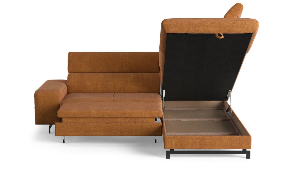 ECKSOFA mit Schlaffunktion und Bettkasten - Cognac/Schwarz, Kunststoff/Textil (215/262cm) - Cotta