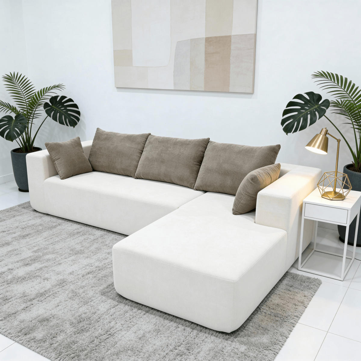 ECKSOFA Luna Weiß Sand 3-Sitzer Rechts - Beige, Textil (267/175cm) - COCO Living