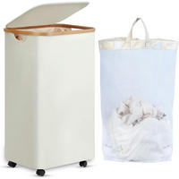 WÄSCHEKORB mit Rollen 100L Beige - Beige, Naturmaterialien (33/75/44cm)