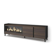 LOWBOARD, Eiche und Schwarz, 212/35/61cm, Kamin mit Feuereffekt XXL - Dunkelbraun, Holzwerkstoff (212/61/35cm) - Skraut Home