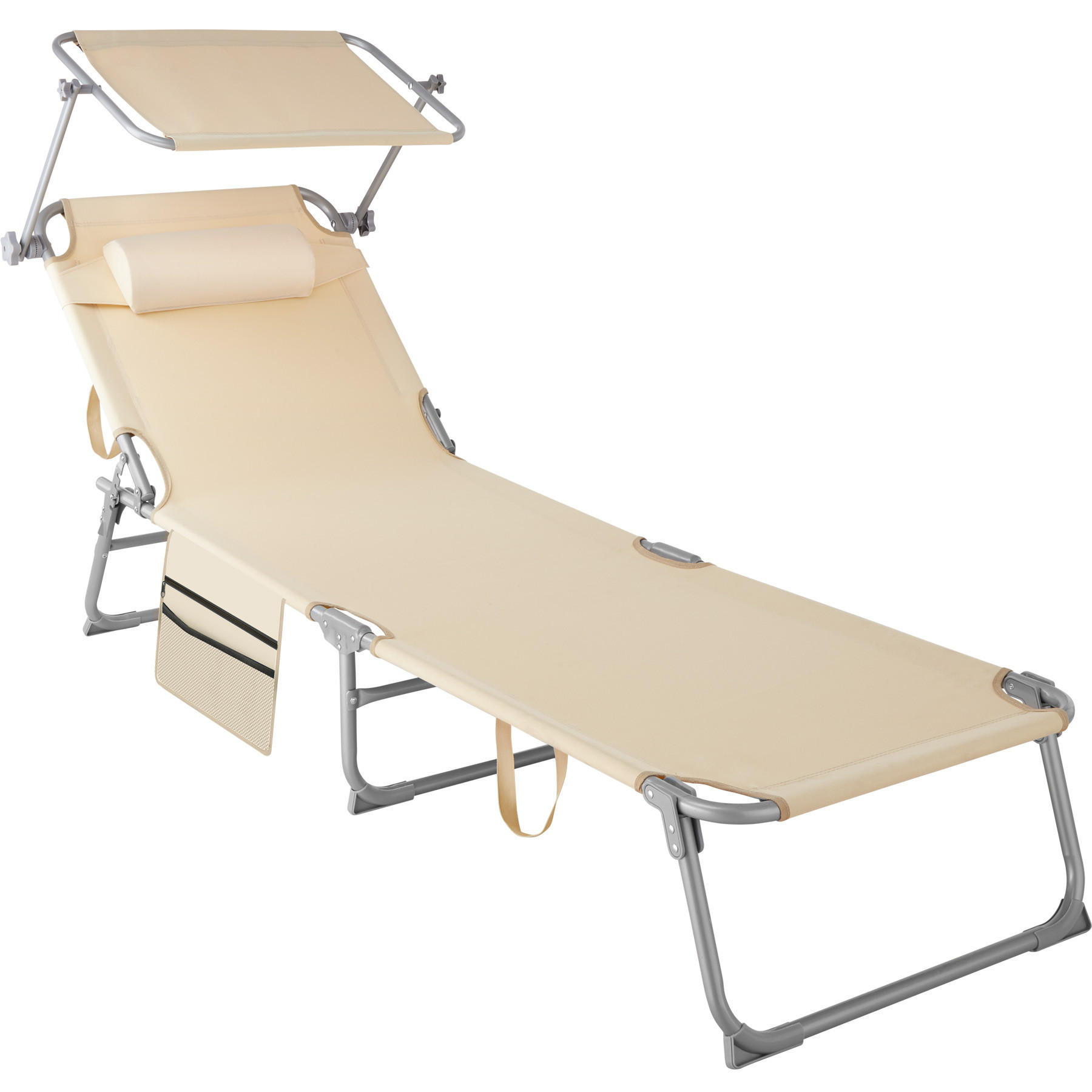 SONNENLIEGE Chloé,190 x 68 x 28 cm, mit Seitentasche,beige - Beige, Kunststoff (68/111/161cm) - tectake